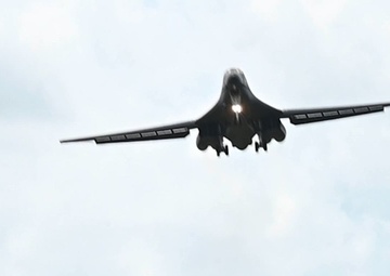 A 34th Expeditionary Bomb Squadron B-1B Lancer conducts a “touch and go” then lands at Andersen AFB during BTF 25-1