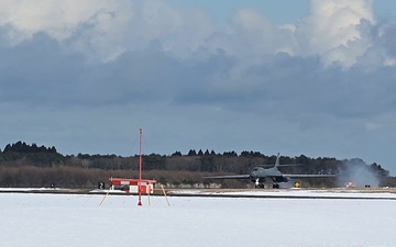 34th EBS B-1B Lancer arrives at Misawa Air Base to conduct a hot pit refuel during BTF 25-1