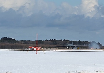 34th EBS B-1B Lancer arrives at Misawa Air Base to conduct a hot pit refuel during BTF 25-1