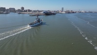 Coast Guard Cutter Reliance sails near Galveston to patrol the Maritime Boundary Line