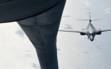 34th Expeditionary Bomb Squadron B-1B Lancers conduct aerial refueling in support of Bomber Task Force 25-1