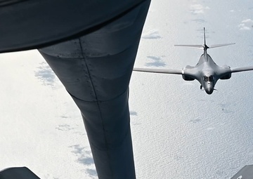 34th Expeditionary Bomb Squadron B-1B Lancers conduct aerial refueling in support of Bomber Task Force 25-1
