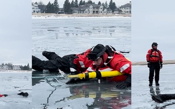 U.S. Coast Guard Station Manistee personnel conduct ice rescue training Lake Michigan