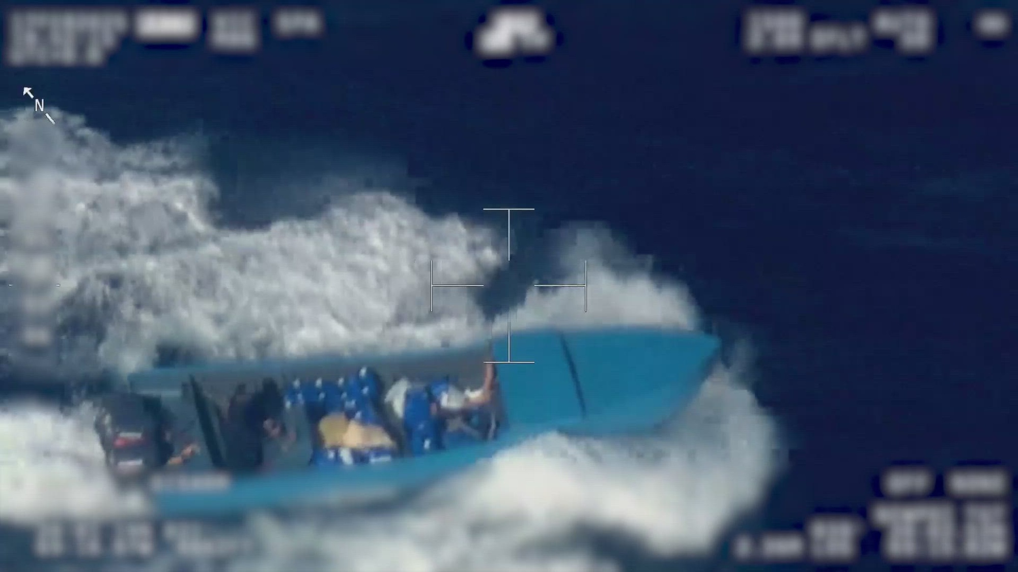 A USCGC Valiant (WMEC 621) small boat crew interdicts a go-fast vessel approximately 50 miles northeast of the Dominican Republic, Feb. 17, 2025. U.S. Customs and Border Protection Air and Marine Operations aircrew detected the suspicious vessel and vectored in the Valiant crew who apprehended five suspected smugglers and seized approximately 1,280 pounds of cocaine. (U.S. Coast Guard and U.S. Customs and Border Protection Air and Marine video)