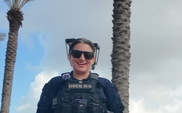 US Coast Guard ME1 Alaina Whitaker and K-9 Ultra Super Bowl LIX Support