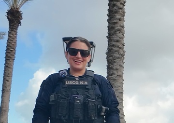 US Coast Guard ME1 Alaina Whitaker and K-9 Ultra Super Bowl LIX Support