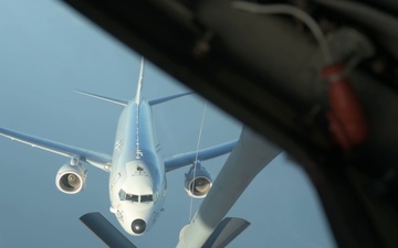 KC-135 Stratotanker refuels Navy P-8A Poseidon over Red Sea (stringer)