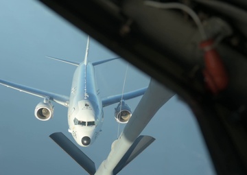 KC-135 Stratotanker refuels Navy P-8A Poseidon over Red Sea (stringer)