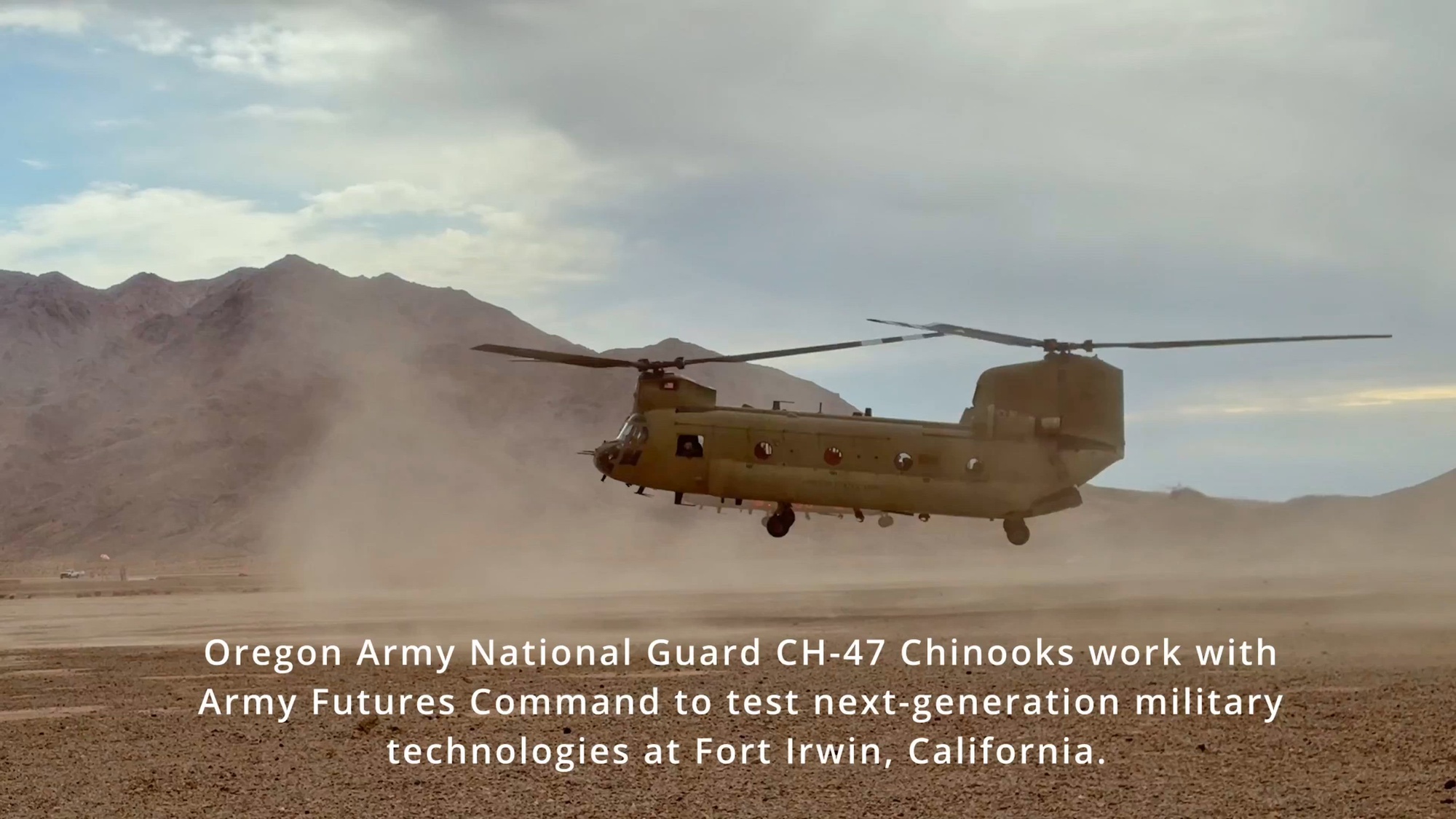 Oregon Army National Guard CH-47F Chinook helicopters provided heavy lift operations in support of Project Convergence Capstone 5 at Fort Irwin, California from March 9-14, 2025. The Chinook crews transported soldiers from the 82nd Airborne Division&#39;s Combat Aviation Brigade and equipment from Army Futures Command during field training exercises. Working alongside British soldiers and personnel from North Carolina, Oregon&#39;s mission was to integrate unmanned aerial vehicles and ground components with infantry personnel to simulate battlefield movements. Despite changing weather conditions, the CH-47 pilots and crew successfully executed their mission while gaining valuable real-world training experience with actual cargo deliveries rather than simulations.