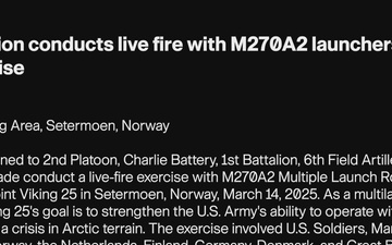 MLRS battalion conducts M270A2 live fire exercise in Norway