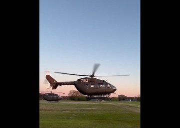 UH-72 Lakota Helicopter Hovers and Takes Off
