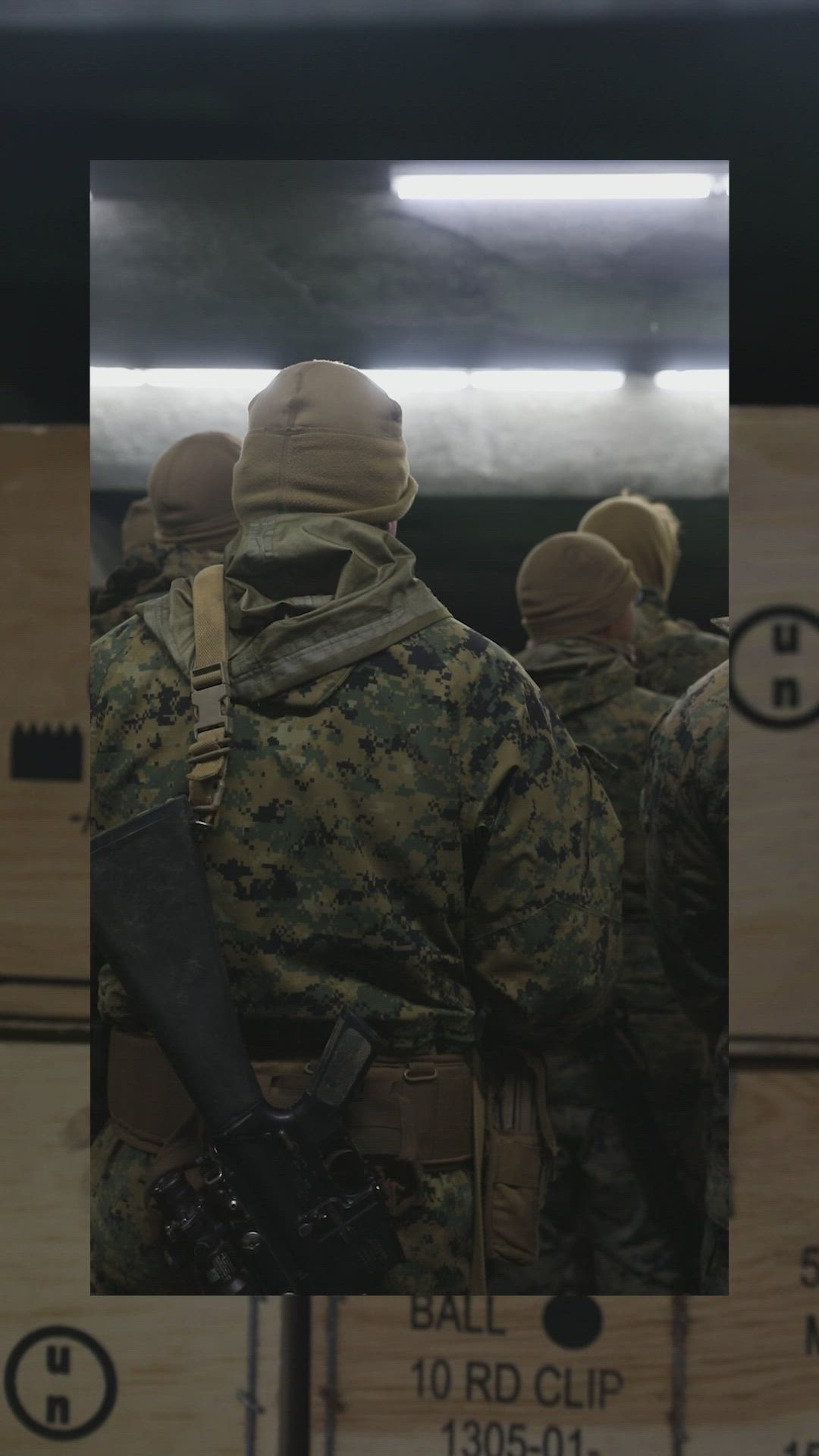 U.S. Marines with Marine Wing Support Squadron 171, Marine Aircraft Group 12, 1st Marine Aircraft Wing practice shooting in an indoor rifle range during exercise Kamoshika Wrath 25 at Haramura Maneuver Area, Japan, March 18, 2025. Kamoshika Wrath is an annual exercise series that focuses on training aviation ground support skills that allow MWSS-171 to remain mission ready as a forward-postured aviation support squadron in the Indo-Pacific. (U.S. Marine Corps video by Lance Cpl. Siwan Lewis)