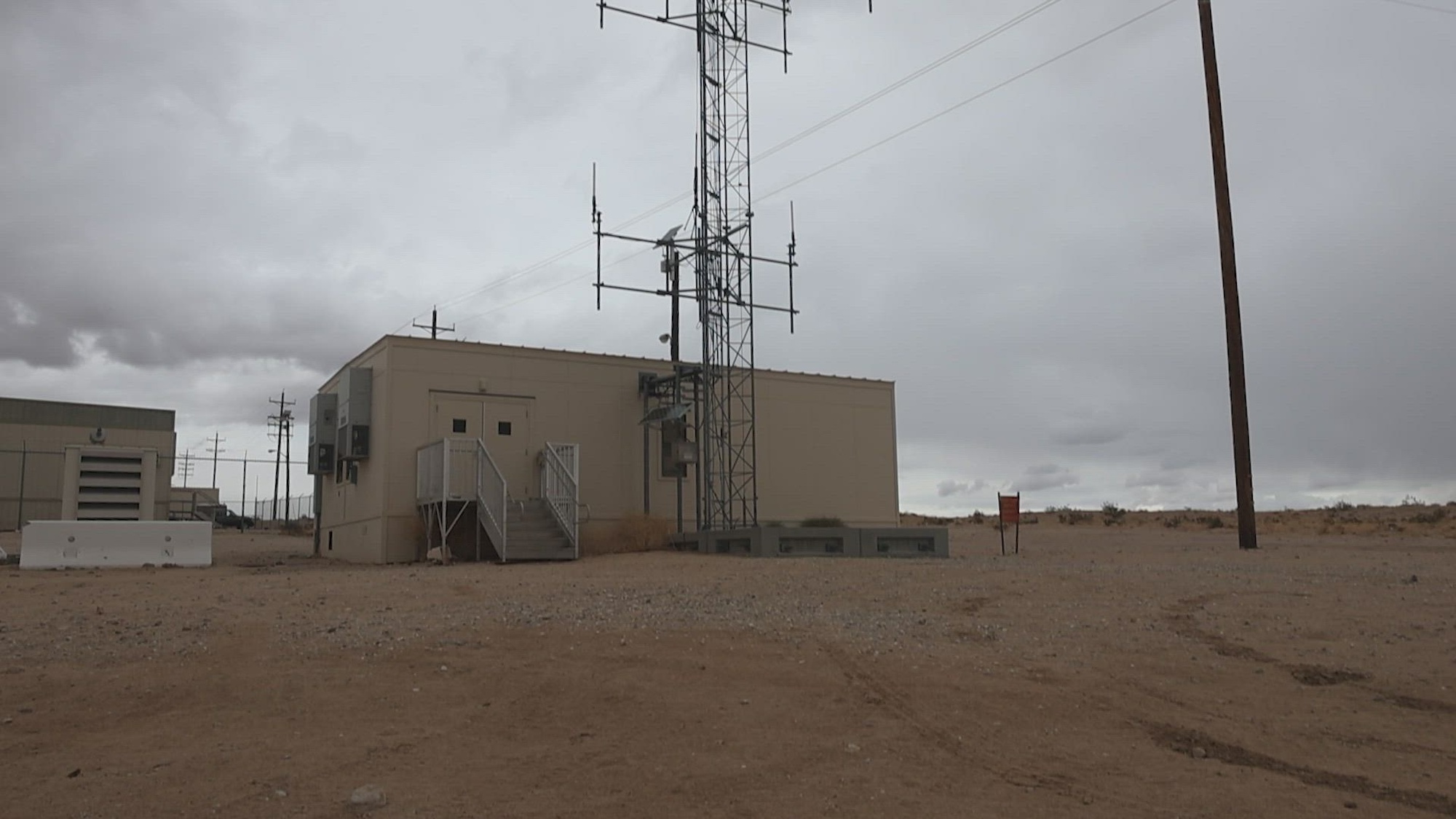 Communication towers are staged at Range 220, Marine Corps Air-Ground Combat Center, Twentynine Palms, California, March. 12, 2025. These towers allow the Marine Corps to use new and advanced communication technologies. (U.S. Marine Corps video by Lance Cpl. Richard PerezGarcia)