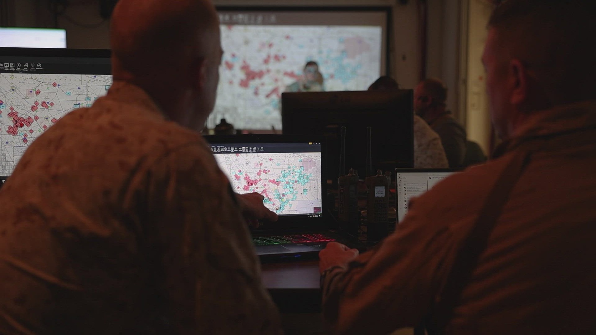 Marine Corps Air-Ground Combat Center&#39;s exercise control conducts battle tracking at Camp Wilson, MCAGCC, Twentynine Palms, California, March 20, 2025. The exercise control Marines and Department of Defense civilians are a key element of service level training, providing commanders with situational awareness and operational monitoring to support exercise forces throughout the MCAGCC training areas. (U.S Marine Corps video by Pfc Dominic Spence)