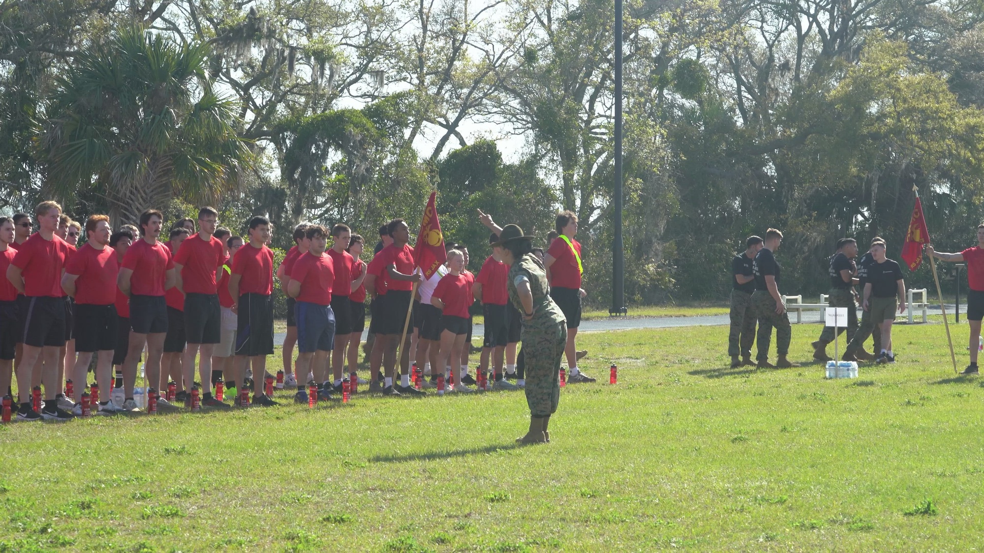 Individuals scheduled for boot camp get in formation during a Marine Corps Recruiting Station Jacksonville pool function March 22 at Marine Corps Support Facility Blount Island in Jacksonville, Florida. Roughly 275 young men and women from across Florida and Georgia participated in the annual event, designed to assess the physical and mental readiness of future recruits before they ship to boot camp. (Sgt. Cody Purcell)