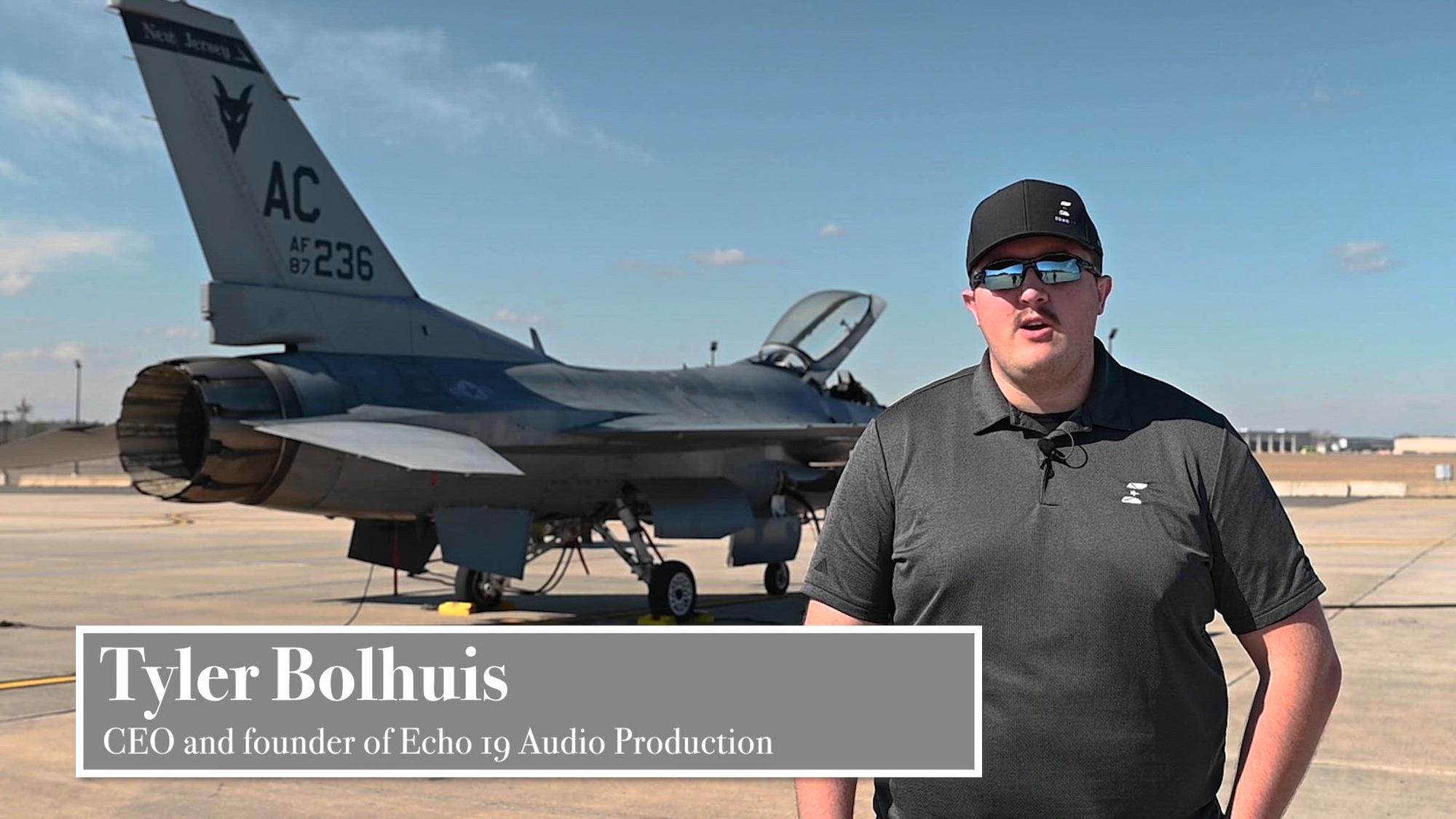 Mr. Tyler Bolhuis, CEO and founder of Echo 19 Audio Production, visits the 177th Fighter Wing, Egg Harbor Township, New Jersey, to capture audio recordings for the F-16A and F-16C in Microsoft Flight Simulator, Feb. 24, 2025. Airmen with the 177th FW assisted Bolhuis in capturing the audio recordings. (U.S. Air National Guard video by Airman 1st Class Connor Taggart) (The music contained in this video is sourced from EduardBykovets under a Pixabay content license.)