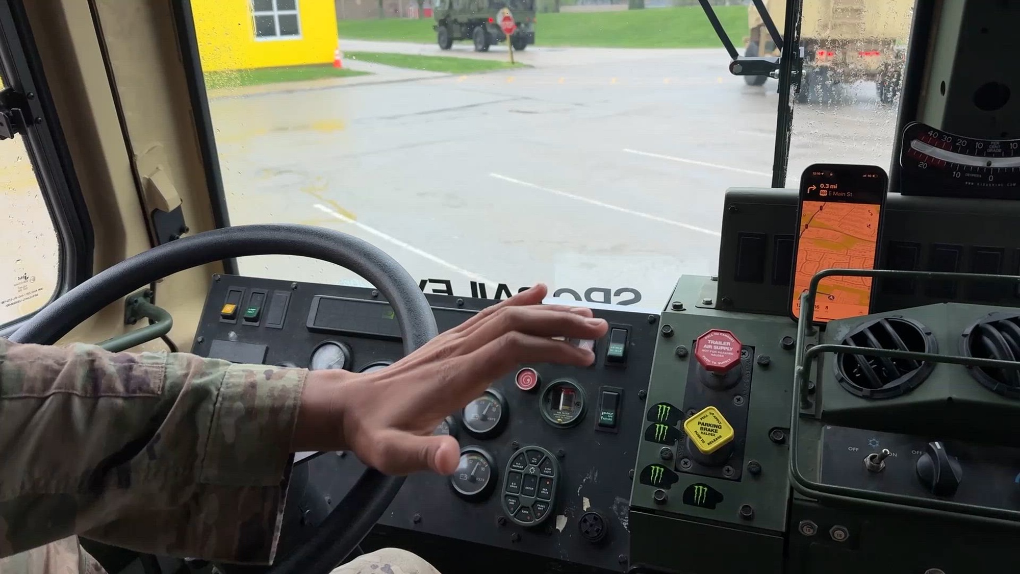 Soldiers with the 103rd Brigade Support Battalion drive to staging locations in Frankfort, Ky. on April 6, 2025. Several units from the Kentucky National Guard, both Army and Air, responded to flooding across the state, including the state capital, Frankfort, due to rising waters of the Kentucky River. (U.S. Army National Guard b-roll by Andy Dickson)