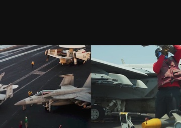 Aircraft Carrier USS Carl Vinson (CVN 70) with its air wing consisting of F-35C Lightning IIs works alongside the USS Harry S. Truman (CVN 75) in the U.S. Central Command area of responsibility.