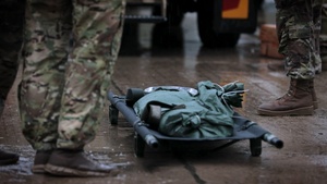 U.S. Army Soldiers participate in Medical Evacuation (EVAC) Testing for the Expert Field Medical Badge- E3B