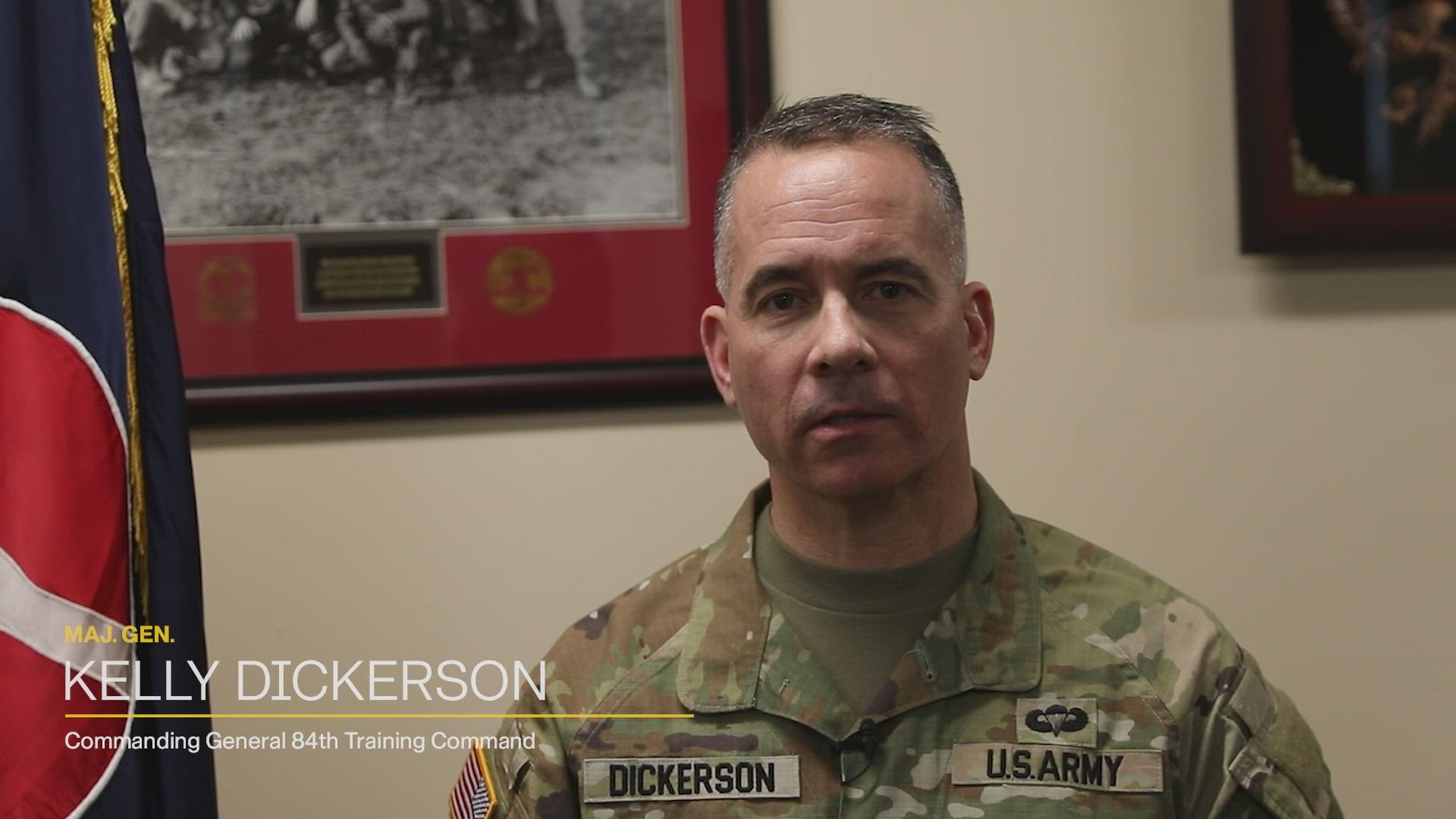 Army Maj. Gen. Kelly Dickerson, Commanding General of the 84th Training Command, calls for TPU Soldiers to join the 84th training Command, March 30, 2025, at Fort Knox, Ky. (U.S. Army video by Sgt. 1st Class Justin Hardin)
