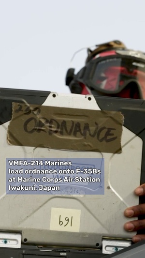 U.S. Marines with VMFA-214 load ordnance onto F-35Bs at MCAS Iwakuni, Japan