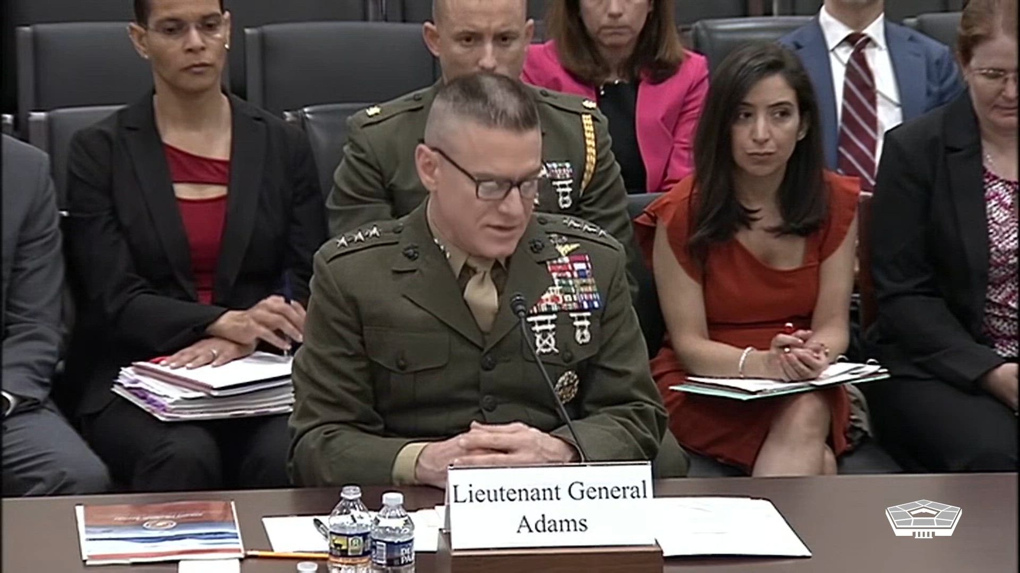 Brett Mansfield, deputy inspector general for audit, Defense Department office of inspector general; Marine Lt. Gen. James H. Adams III, deputy commandant for programs and resources and Asif Khan, financial management and assurance director at the Government Accountability Office, testify during a House Committee on Oversight and Government Reform government operations subcommittee hearing in Washington, April 29, 2025, regarding updates to DOD’s Financial Management Scorecard.