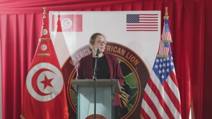 Emily Katkar, deputy chief of mission - US Embassy Tunis speaks at African Lion 2025 culminating event