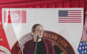 Emily Katkar, deputy chief of mission - US Embassy Tunis speaks at African Lion 2025 culminating event