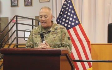Fort McCoy senior commander provides comments during 2025 observance of Army Reserve birthday at Fort McCoy