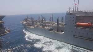 Crews embarked on USS Carl Vinson (CVN 70) and USS Harry S. Truman (CVN 75) resupply at sea and operate 24/7, targeting Iran-backed Houthi terrorists within Houthi controlled areas of Yemen.