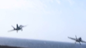Crews embarked on USS Carl Vinson (CVN 70) and USS Harry S. Truman (CVN 75) resupply at sea and operate 24/7, targeting Iran-backed Houthi terrorists within Houthi controlled areas of Yemen.