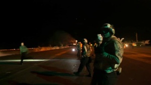 Crews embarked on USS Carl Vinson (CVN 70) and USS Harry S. Truman (CVN 75) resupply at sea and operate 24/7, targeting Iran-backed Houthi terrorists within Houthi controlled areas of Yemen.