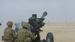 U.S. Army Soldiers, part of the Coalition to defeat ISIS, conduct a live-fire exercise with an M119A3 Howitzer in the U.S. Central Command area of responsibility.