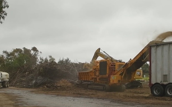 Vegetative debris processing B-roll from Will Rogers Historic State Park