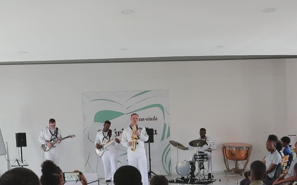 US Navy Band Performs for Students at Cesaria Evora Arts Academy During Obangame Express 2025