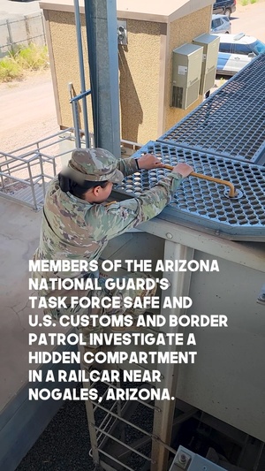 Arizona National Guard members inspect train cars near Nogales, Arizona, for hidden contraband