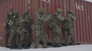 Soldiers conduct force-on-force combat training for Swift Response during DEFENDER 25