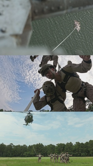 U.S. Marines with HMLA-269 and 2nd Recon conduct SPIE training (vertical)