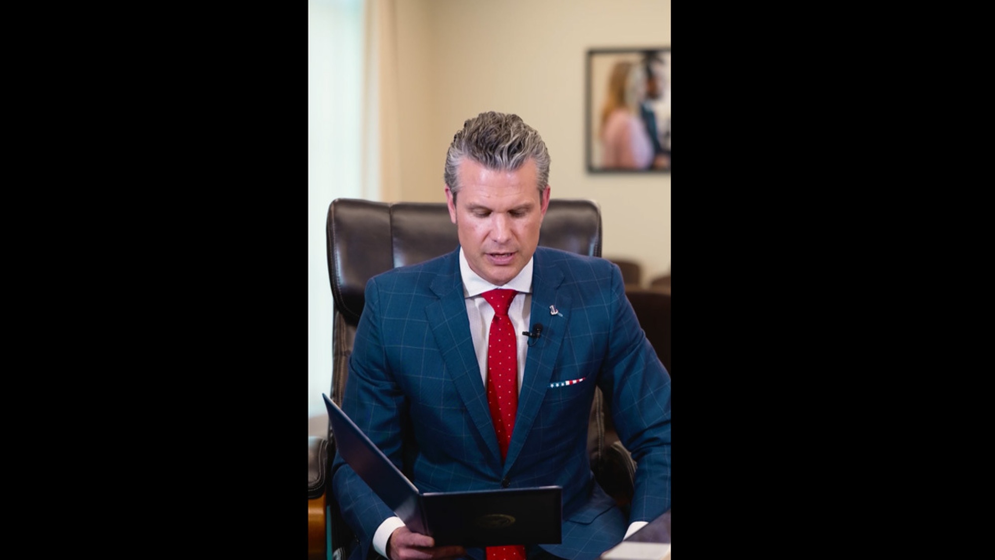 Secretary of Defense Pete Hegseth delivers remarks and signs a memorandum directing changes in the Military PCS move process at the Pentagon, Washington D.C., May 19, 2025. (DOD video by Staff Sgt. Eugene Oliver)