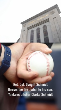 FWNY25: Retired Marine Colonel Throws First Pitch to Son at Yankees Game