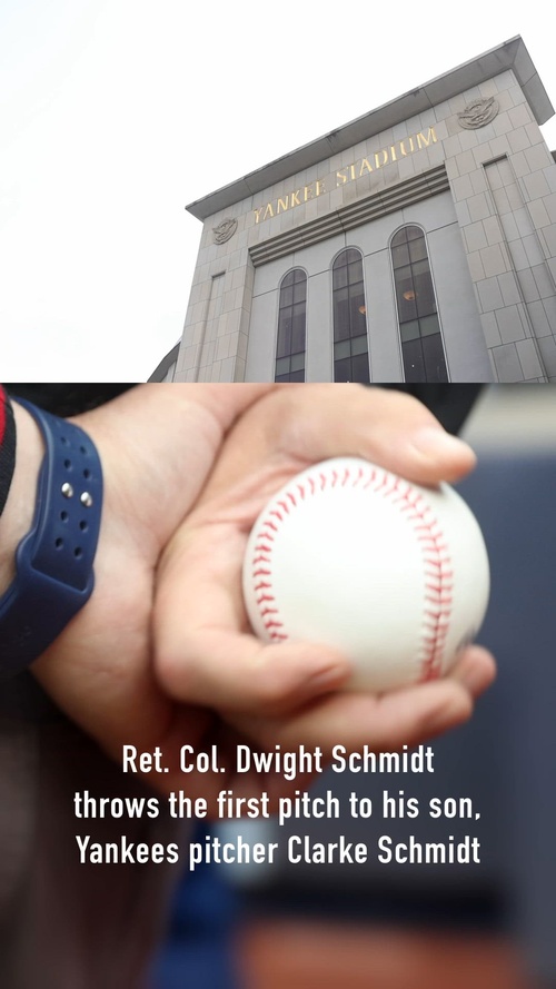 FWNY25: Retired Marine Colonel Throws First Pitch to Son at Yankees Game