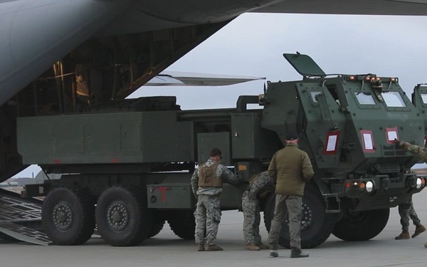 B-ROLL: Marines Fire High Mobility Artillery Rocket System (HIMARS) in Visby, Sweden