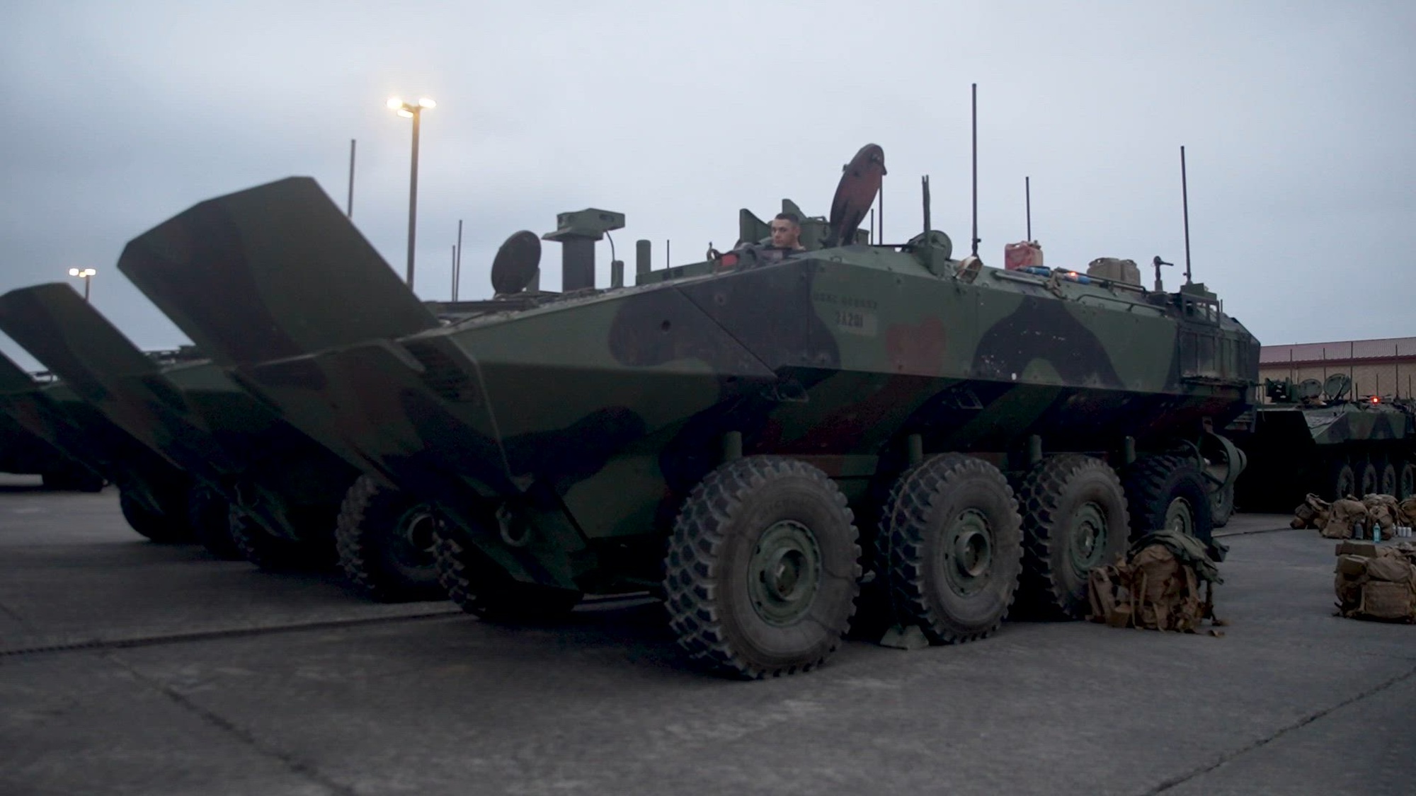 U.S. Marine Corps amphibious combat vehicles attached to Alpha Company, 3rd Assault Amphibian Battalion,1st Marine Division, prepare to conduct an open-water transit and board the amphibious dock landing ship USS Harpers Ferry (LSD 49) during Quarterly Underway Amphibious Readiness Training 25.3 at Marine Corps Base Camp Pendleton, May 28, 2025. QUART is a joint training exercise designed to develop and sustain essential amphibious readiness skills for effective operations in maritime environments while reinforcing the Navy-Maine Corps partnership. (U.S. Marine Corps video by Sgt. Patrick Katz)