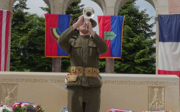 U.S. Marine bugler in WWI uniform B-roll