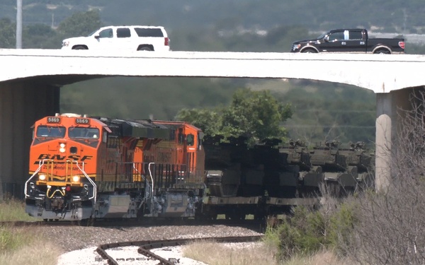 Train departs Fort Cavazos with military vehicles bound for Washington, D.C., to support the U.S. Army’s 250th birthday celebration and parade.