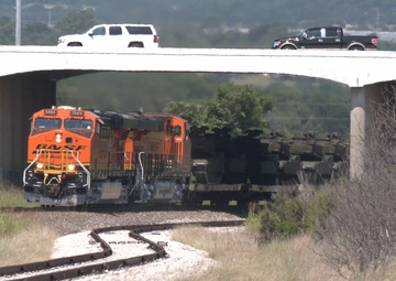 Train departs Fort Cavazos with military vehicles bound for Washington, D.C., to support the U.S. Army’s 250th birthday celebration and parade.