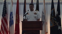 Continuing Promise 2025 Commander Captain Ryan Kendall provides remarks at The Port of Miami