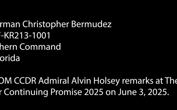 USSOUTHCOM Commander Admiral Alvin Holsey gives remarks at The Port of Miami