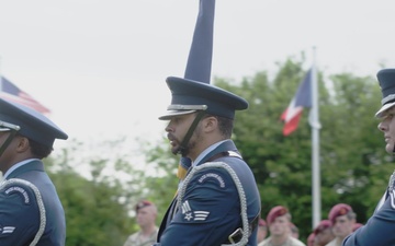 B-Roll: 173rd Airborne Brigade Paratroopers Honor Fallen WWII Soldiers at C-47 Memorial in Picauville, France