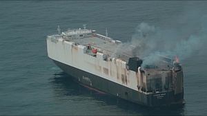 Coast Guard conducts overflight of vessel fire offshore Adak, Alaska